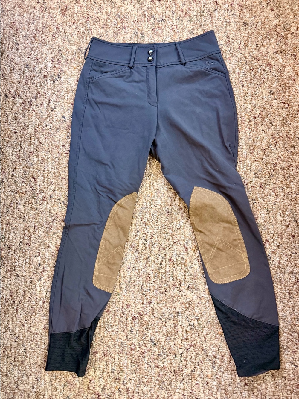 Women's Ankle Riding Breeches in Dark Gray with Tan Knee Patches